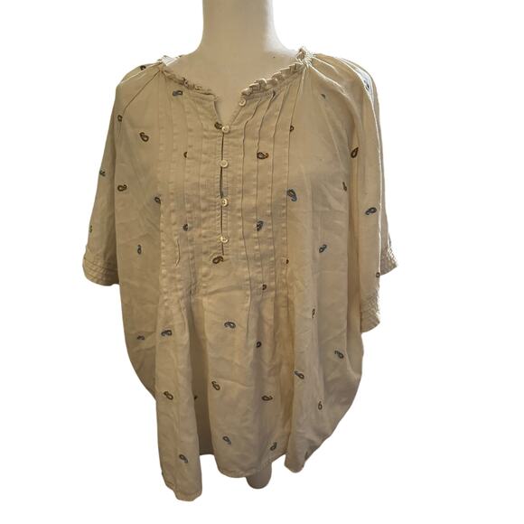 A.N.A. Embroidered Pintuck Blouse, Linen Cotton Blend, Plus Size 3XL - Picture 1 of 6